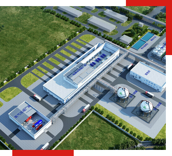 空分設(shè)備和工業(yè)氣體廠家的生產(chǎn)基地鳥瞰圖，展示制氮設(shè)備廠家、制氮機(jī)廠家和液氮廠家的現(xiàn)代化設(shè)施